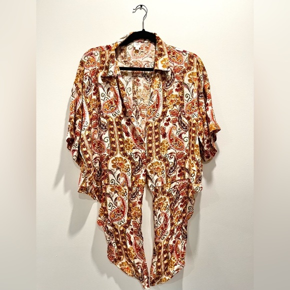 Anthropologies Autres Filles Floral Boho Button Down Crop Tie Blouse Top Large - Picture 5 of 7